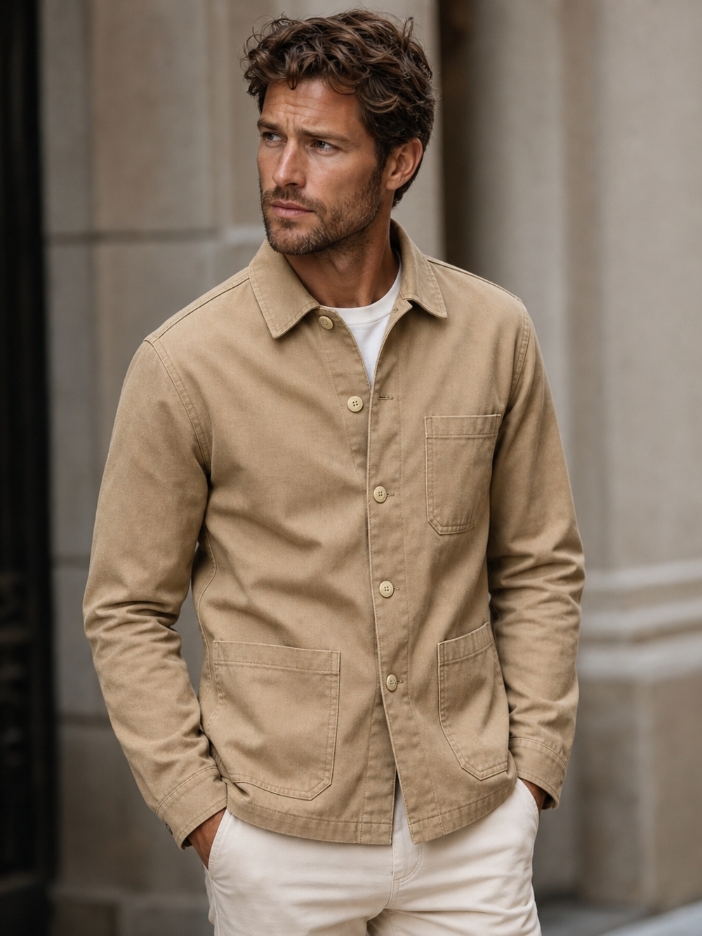 ASOS DESIGN Men’s Cotton Twill Chore Jacket / Shacket in Tan - Size Medium - Picture 3 of 4